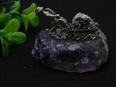 Pyrite Miner on Fluorite Rock Stone Lapidary Specimen