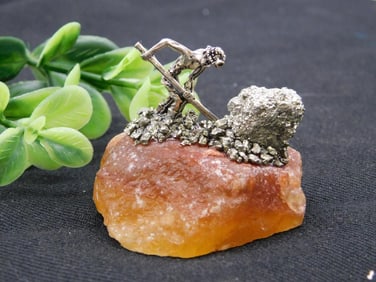 Pyrite Miner on Stone Base Rock Stone Lapidary Specimen