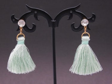 Gold-Tone and Pale Green Tassel Earrings