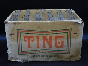 VINTAGE TING ADVERTISING CRATE WITH GLASS BOTTLES VINTAGE ANTIQUE