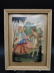 MORRIS AND BENDIEN LITHOGRAPH COURTING COUPLE VINTAGE ANTIQUE