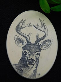 SCRIMSHAW CABOCHON ROCK STONE LAPIDARY SPECIMEN