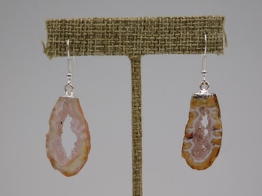 GEODE SLICE EARRINGS ROCK STONE LAPIDARY SPECIMEN