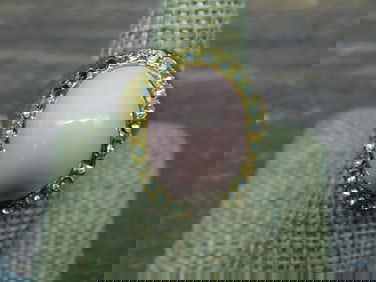 Gold Tone Ring with Pink Stone and Rhinestones, Size 7