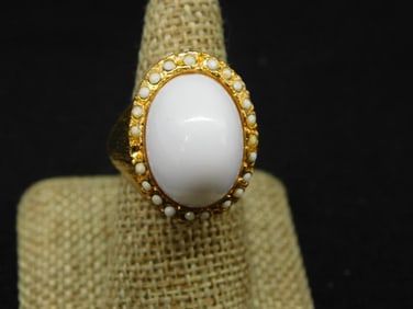 Vintage Gold-Tone Ring with White Oval Centerpiece