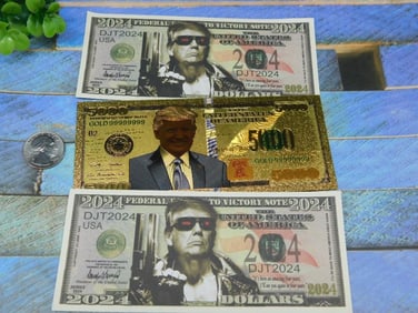 Commemorative 2024 DJT Notes and Gold-Plated Bill