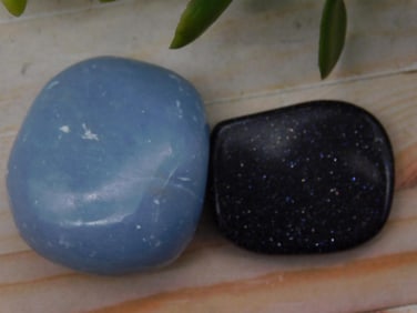 Two Polished Stones, Blue and Black, ROCK STONE LAPIDARY SPECIMEN