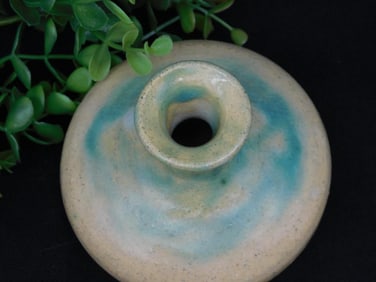 Handmade Ceramic Vase with Green and Beige Glaze