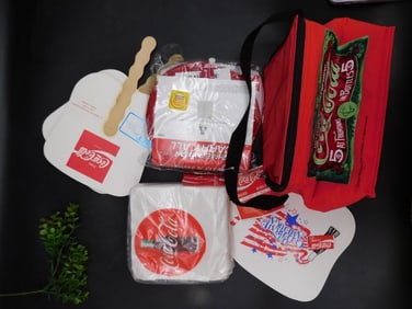 Coca-Cola Themed Cooler, Napkins & Fans Set