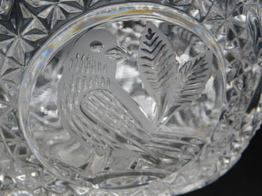 Cut Glass Compote Bowl With Bird and Leaf Motif