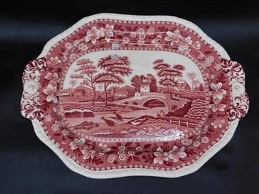 COPELAND SPODE TOWER PINK OVAL SERVING PLATTER VINTAGE ANTIQUE