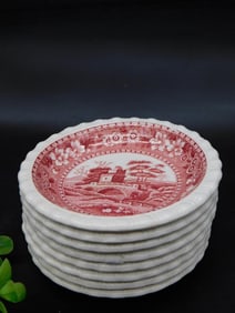 COPELAND SPODE TOWER PINK TRANSFERWARE PLATES VINTAGE ANTIQUE