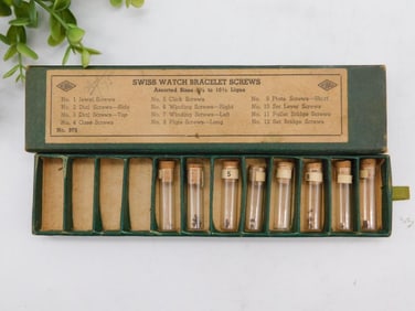 Vintage Swiss Watch Bracelet Screw Set in Original Box WATCHMAKER WATCHMAKING TOOLS