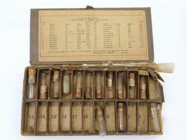 Antique Specimen Collection in Compartments with Vials Watchmaker Watchmaking Tools
