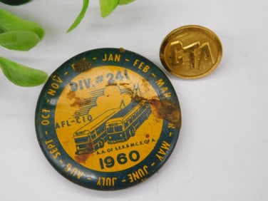 1960 CTA Union Pinback and Brass Button Set