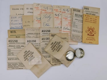 Vintage Collection of Marshall Stock Tags and Parts WATCHMAKING WATCHMAKER TOOLS
