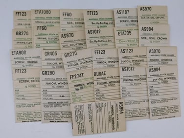 Vintage Watch Parts Inventory Cards WATCHMAKING WATCHMAKER TOOLS