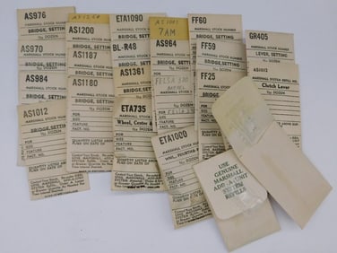 Vintage Marshall Watch Parts Labels Lot WATCHMAKING WATCHMAKER TOOLS