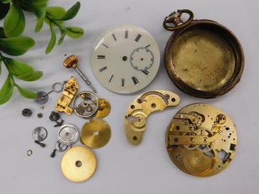 Antique Pocket Watch Parts With Gilded Mechanism WATCHMAKING WATCHMAKER TOOLS