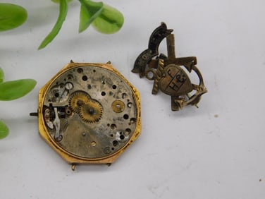 Vintage Octagonal Watch Movement and Metal Badge WATCHMAKING WATCHMAKER TOOLS