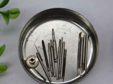 Small Metal Container with Various Watch Bits and Accessories Watchmaking Watchmaker Tools