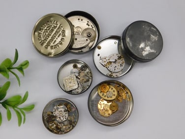 Vintage Watch Movement Parts in Metal Cases Watchmaking Watchmaker Tools