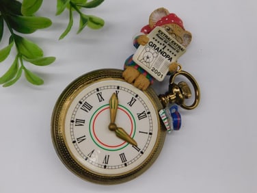 Grandpa-Themed Pocket Watch With Bear Figurine Watchmaking Watchmaker Tools