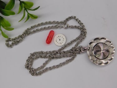 Silver Tone Pendant Necklace With Hidden Clock Watchmaking Watchmaker Tools