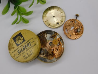 Vintage Bulova Watch Parts and Dial Refinishing Tin Watchmaking Watchmaker Tools
