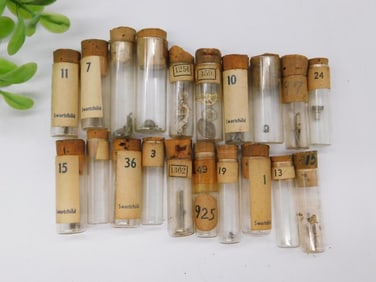 Vintage Vials With Specimens and Cork Lids WATCHMAKER WATCHMAKING TOOLS