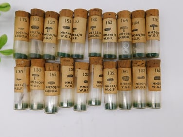 18 Vintage W.G.F. Glass Tubes with Cork Stoppers WATCHMAKER WATCHMAKING TOOLS