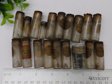 Antique Glass Specimen Vials with Labels WATCHMAKER WATCHMAKING TOOLS