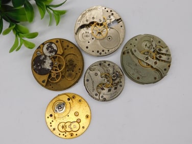Five Vintage Pocket Watch Movements Watchmaker Watchmaking Tools