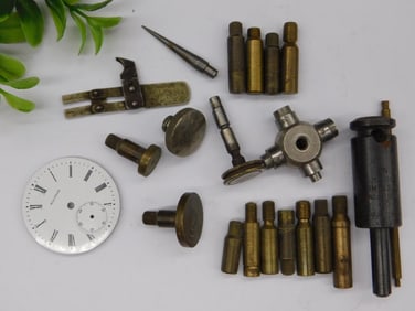Watchmaker?s Tool and Parts Assortment Including Timepiece Dial WATCHMAKER WATCHMAKING TOOLS