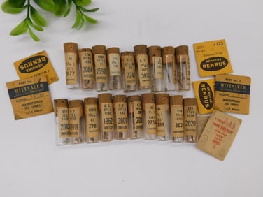 Vintage Watch Parts in Swartchild Vials WATCHMAKER WATCHMAKING TOOLS