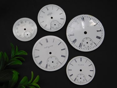 Five Antique Enamel Pocket Watch Dials WATCHMAKER WATCHMAKING TOOLS