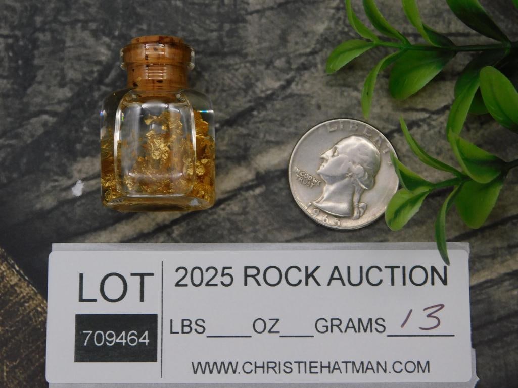 Glass Bottle with Gold Flakes and Cork Stopper: Glass Bottle with Gold Flakes and Cork Stopper