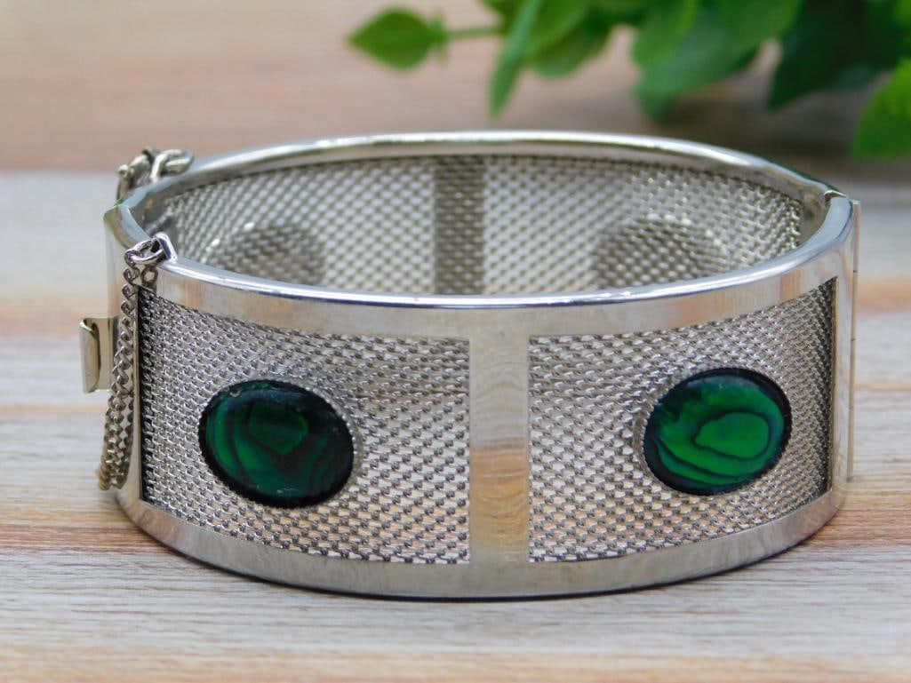 ABALONE SILVER CUFF BRACELET ROCK STONE LAPIDARY SPECIMEN: ABALONE SILVER CUFF BRACELET ROCK STONE LAPIDARY SPECIMEN