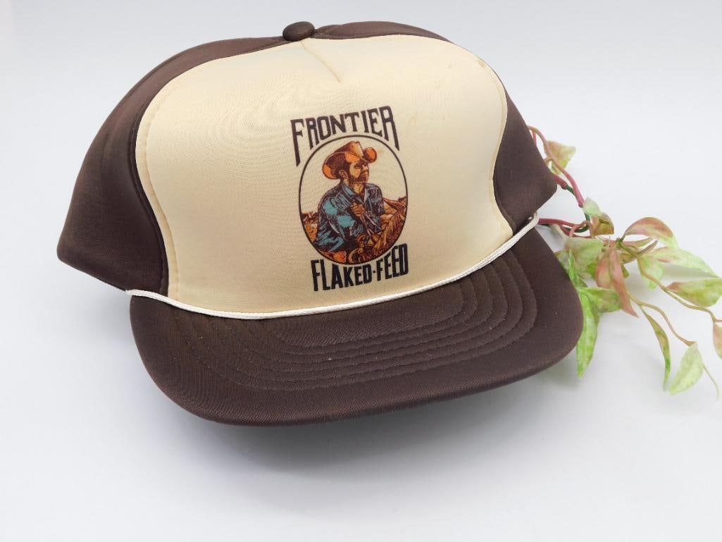 Frontier Flaked-Feed Brown and Tan Trucker Hat: Frontier Flaked-Feed Brown and Tan Trucker Hat