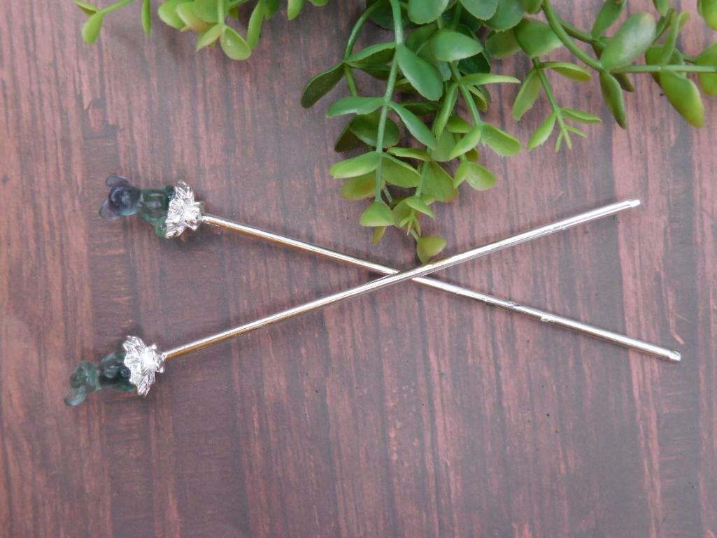 Two Silver and Glass Decorative Hairpins: Two Silver and Glass Decorative Hairpins