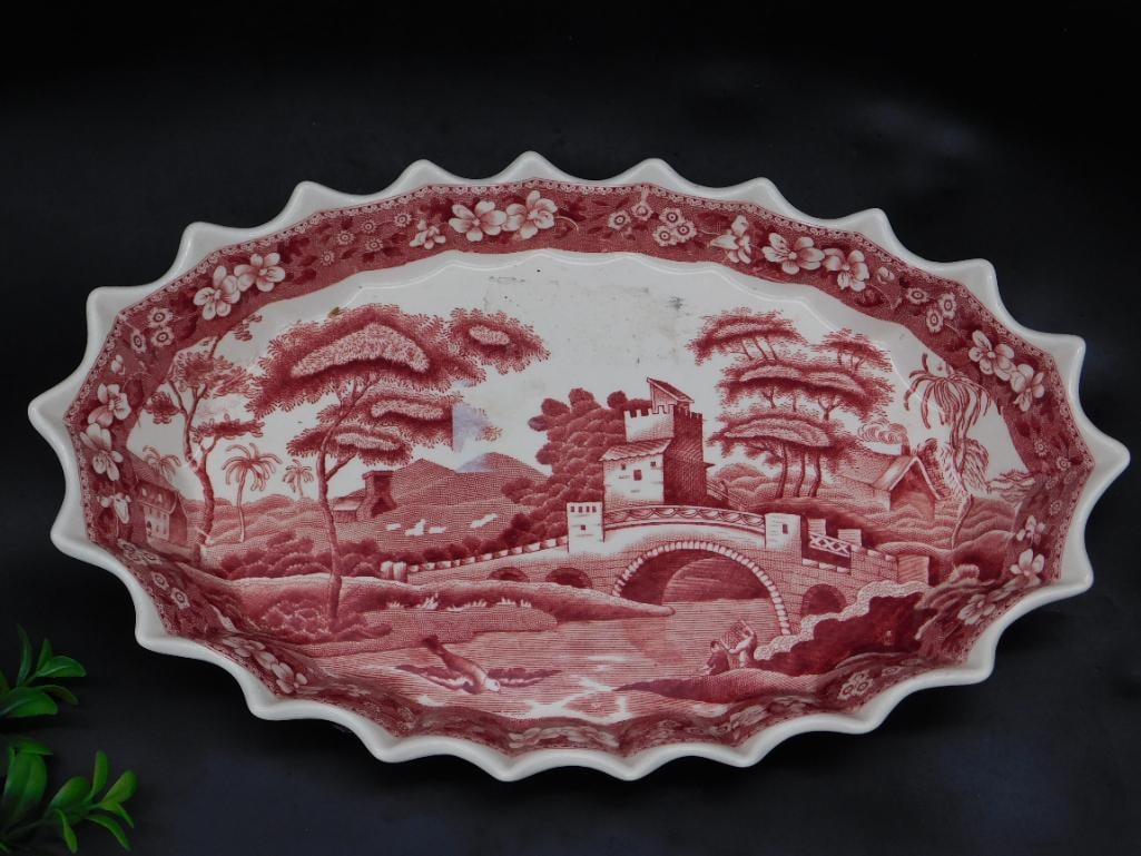 COPELAND SPODE TOWER PINK OVAL SERVING PLATTER VINTAGE ANTIQUE: COPELAND SPODE TOWER PINK OVAL SERVING PLATTER VINTAGE ANTIQUE