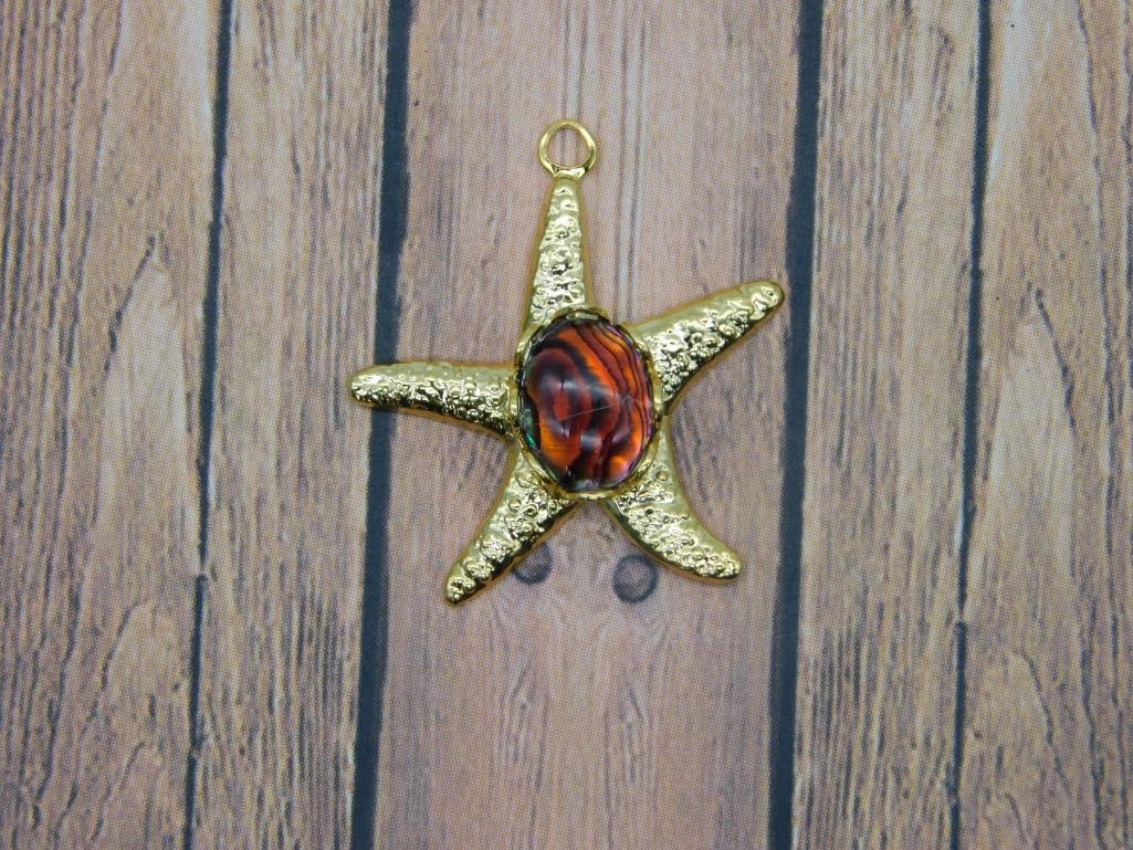 ABALONE STARFISH PENDANT ROCK STONE LAPIDARY SPECIMEN: ABALONE STARFISH PENDANT ROCK STONE LAPIDARY SPECIMEN