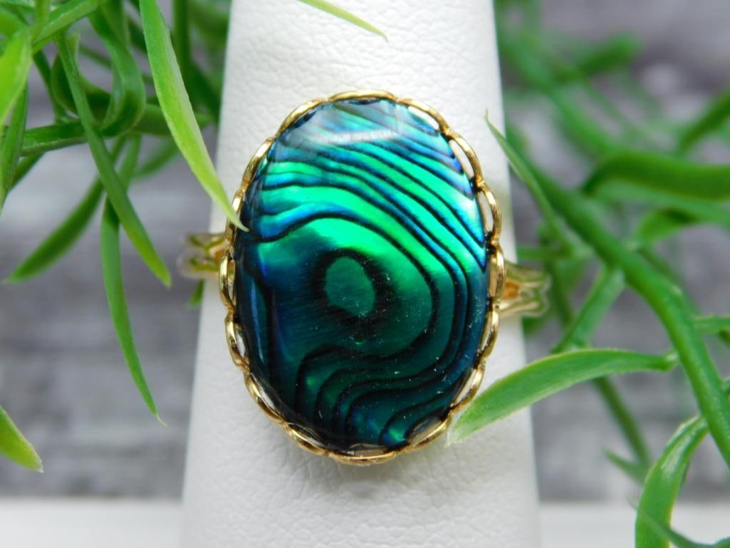 ABALONE STONE RING ROCK STONE LAPIDARY SPECIMEN: ABALONE STONE RING ROCK STONE LAPIDARY SPECIMEN