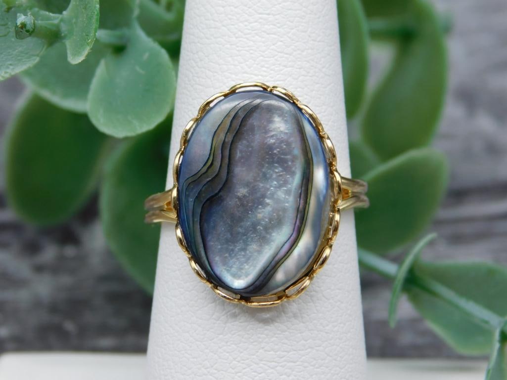 ABALONE STONE RING ROCK STONE LAPIDARY SPECIMEN: ABALONE STONE RING ROCK STONE LAPIDARY SPECIMEN