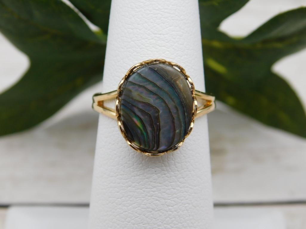 ABALONE STONE RING ROCK STONE LAPIDARY SPECIMEN: ABALONE STONE RING ROCK STONE LAPIDARY SPECIMEN