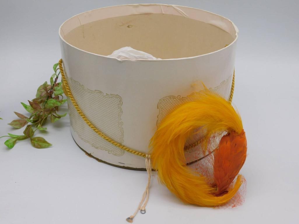 Vintage Feather Hat Accessory with Hatbox: Vintage Feather Hat Accessory with Hatbox