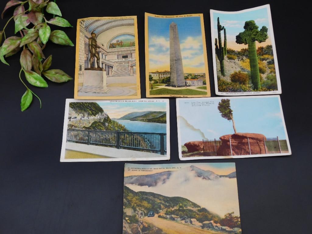 Lot of 6 Vintage Scenic Postcards Featuring Landscapes and Monuments: Lot of 6 Vintage Scenic Postcards Featuring Landscapes and Monuments