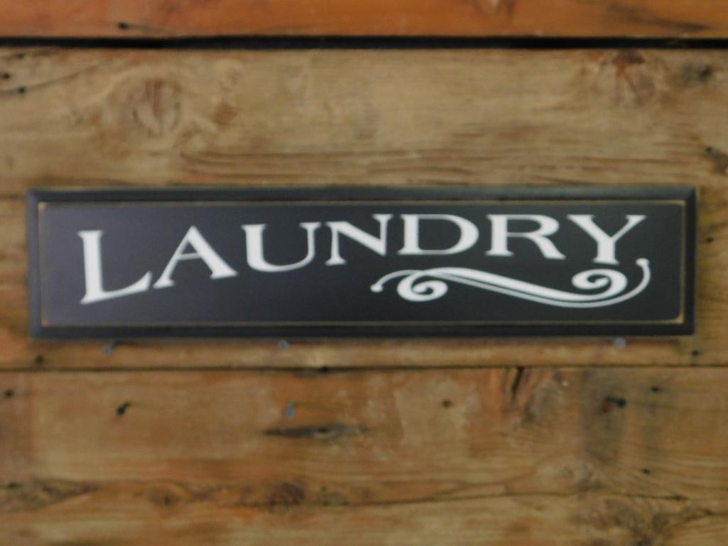 Vintage Wooden Laundry Sign With Decorative Detail: Vintage Wooden Laundry Sign With Decorative Detail
