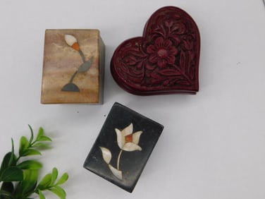 3 Decorative Trinket Boxes with Floral Designs