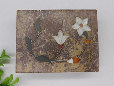 Stone Inlay Floral Design Rectangular Trinket Box